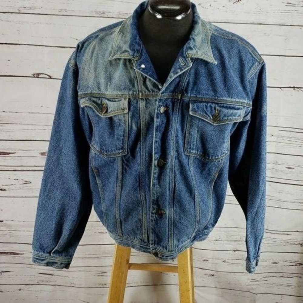 Sun Belt Denim Mens XL Blue Acid Wash Trucker Jacket Vintage Cotton Jean Coat